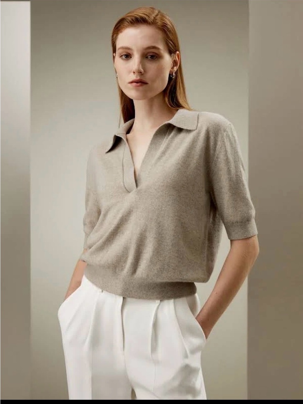 LILYSILK Baby Cashmere Short-Sleeve Polo neck